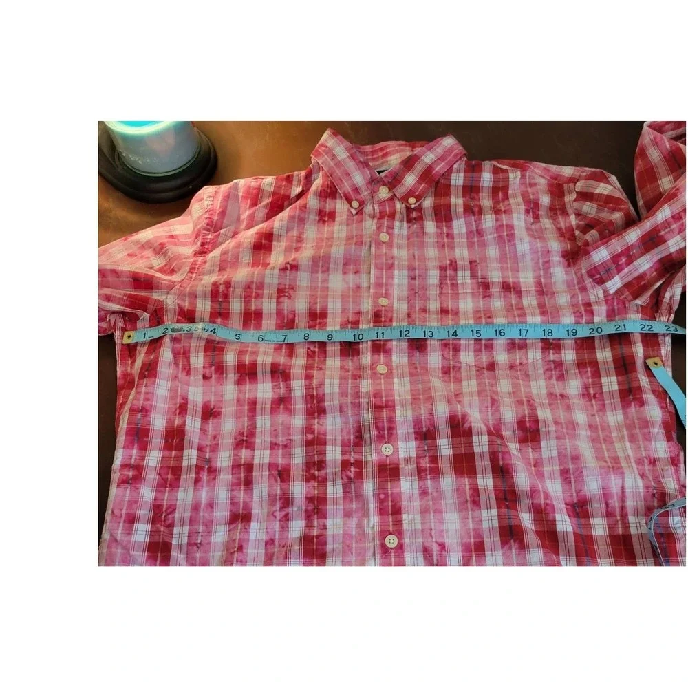Banana Republic Shirt Slim Fit Plaid Tie Dye Distressed Grunge Red Mens Large L